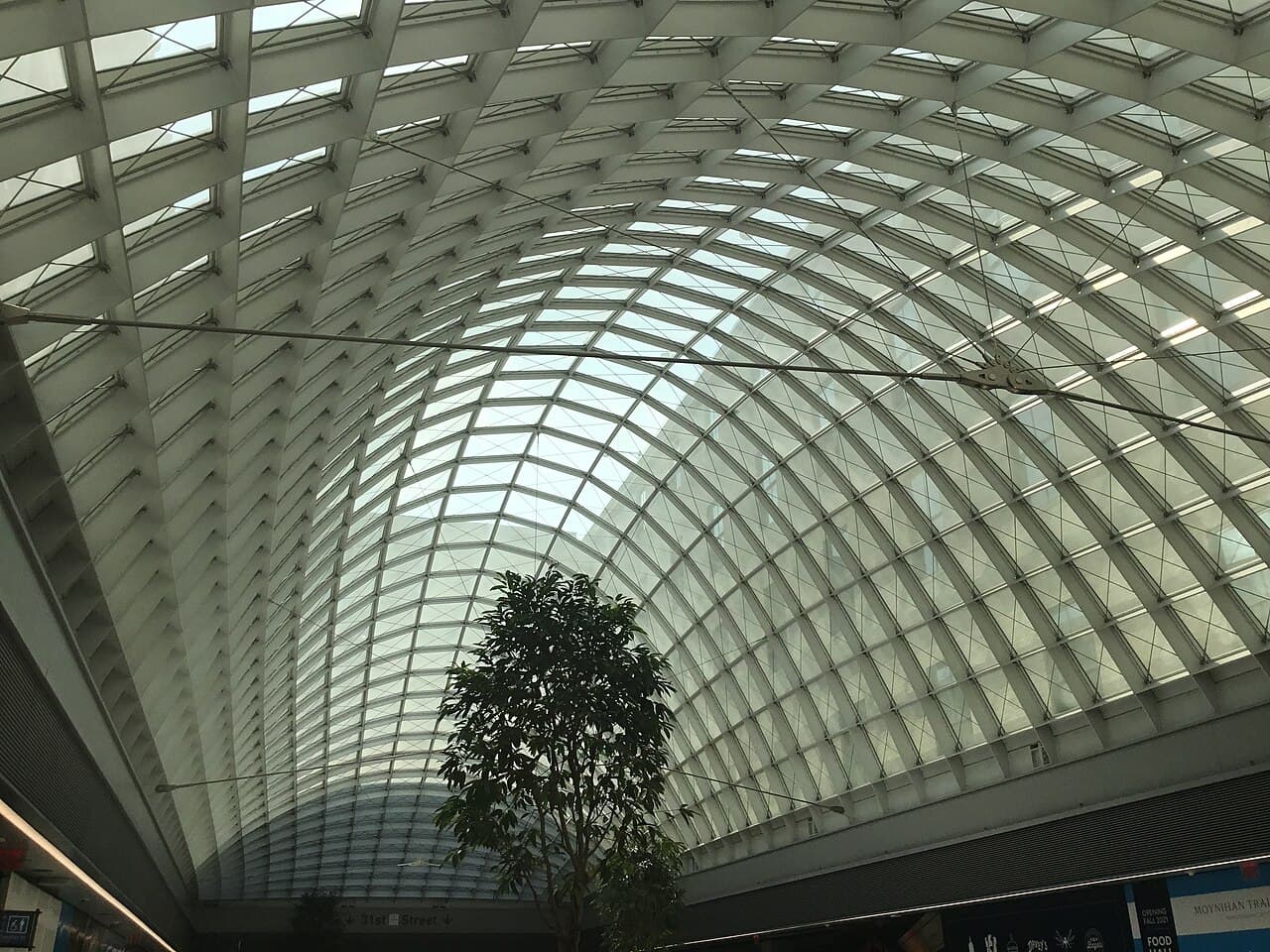 Moynihan Train Hall skylit atrium interior